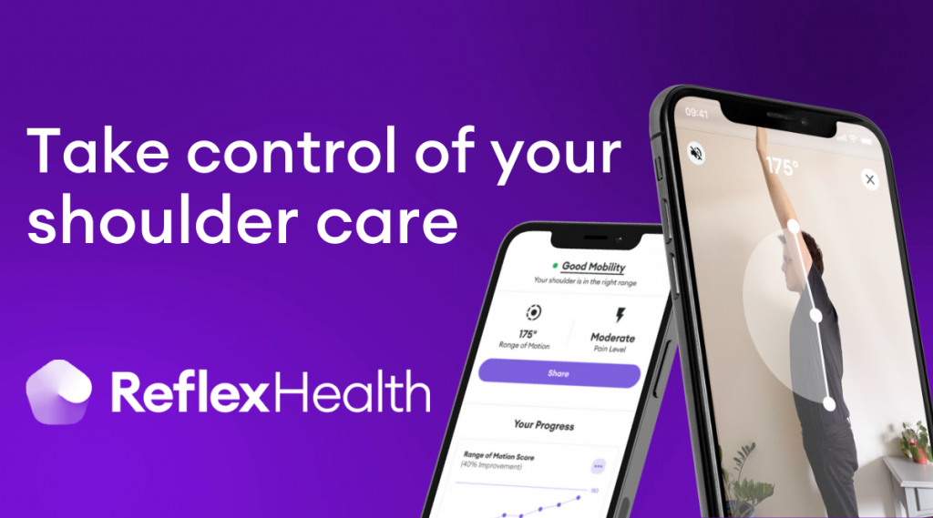 Take control of your shoulder care. Image shows iPhones with Siphox Health app screens to monitor shoulder health
